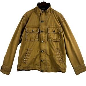 Aeropostale Lined Chore Jacket Men's SZ XL Tan Chord Brown Plaid Lining Zip/Snap